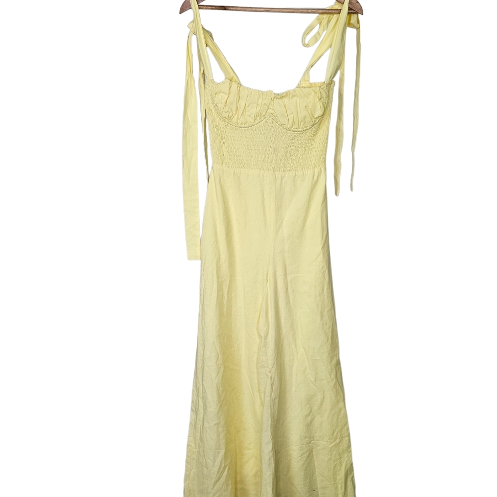 House of CB Rommi Yellow Bustier Jumpsuit Shoulder Tie Linen Size Small - Picture 3 of 9